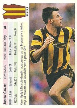 1993 Select AFL #81 Andrew Gowers Back